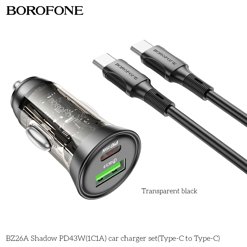 BOROFONE BZ26A Shadow car charger USB-C USB-A 12V NZ 2